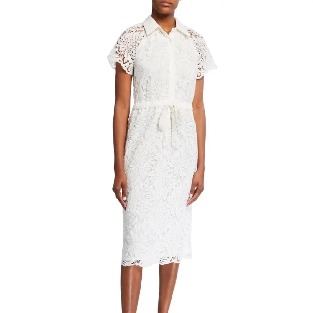 NWT TRINA TURK Lakeside Tie-Waist Midi Lace Dress Sz 14 - Picture 2 of 7
